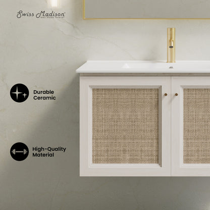 Classe 36" Wall-Mounted Bathroom Vanity in White Oak with Single Faucet Hole Vanity Top