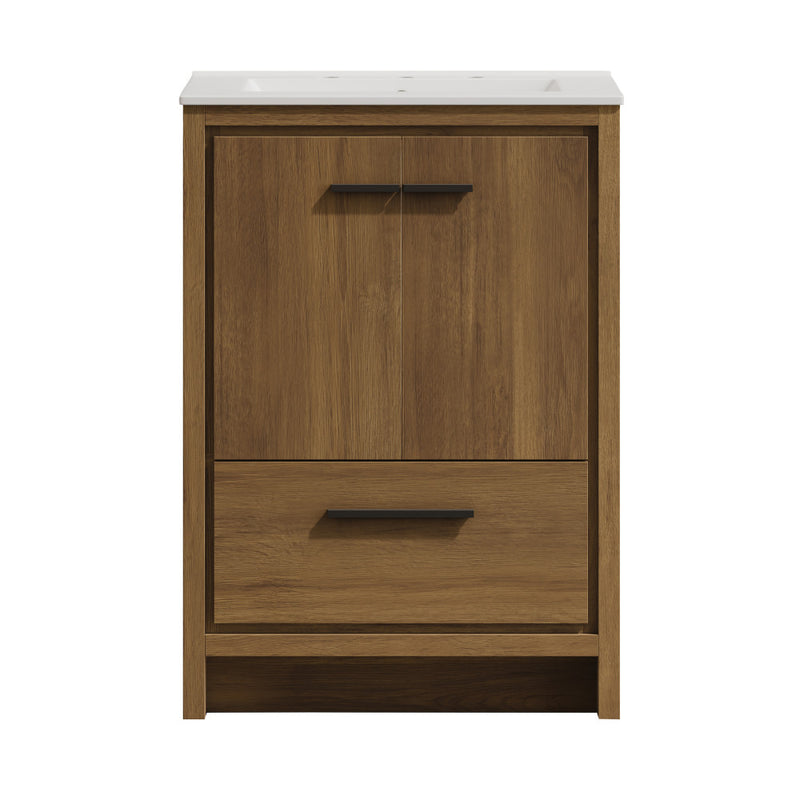 Virage 24" Freestanding Bathroom Vanity in Brown Oak with 3-Hole Widespread Sink Top