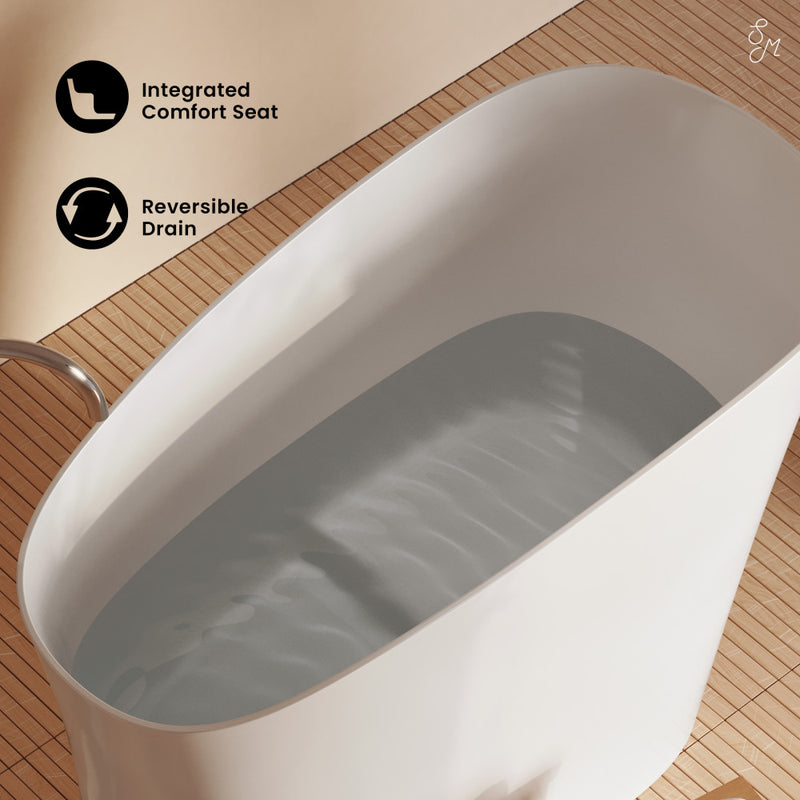 Cascade II 48" Single Slipper Japanese Soaking Freestanding Bathtub in Matte White, Stool Included