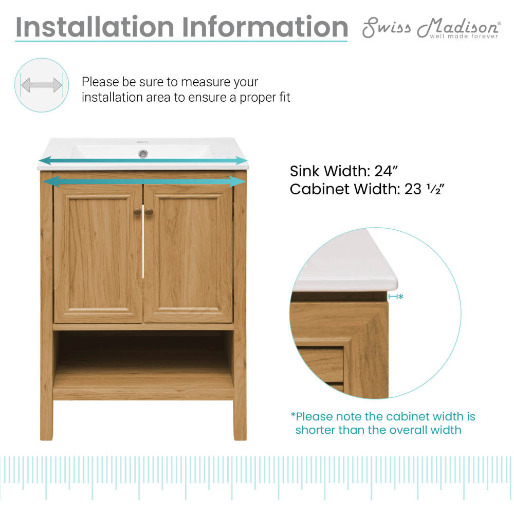 Chateau 24" Freestanding Bathroom Vanity in Golden Oak with Sink Top