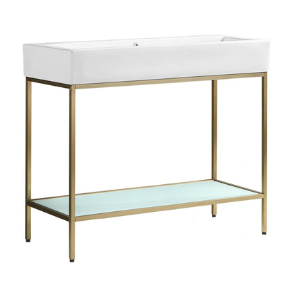 Pierre 40" Open Shelf Gold Frame Freestanding Bathroom Vanity with Sink Top