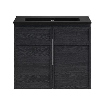 St. Tropez 24" Wall-Mounted Bathroom Vanity in Black Oak with Black Sink Top