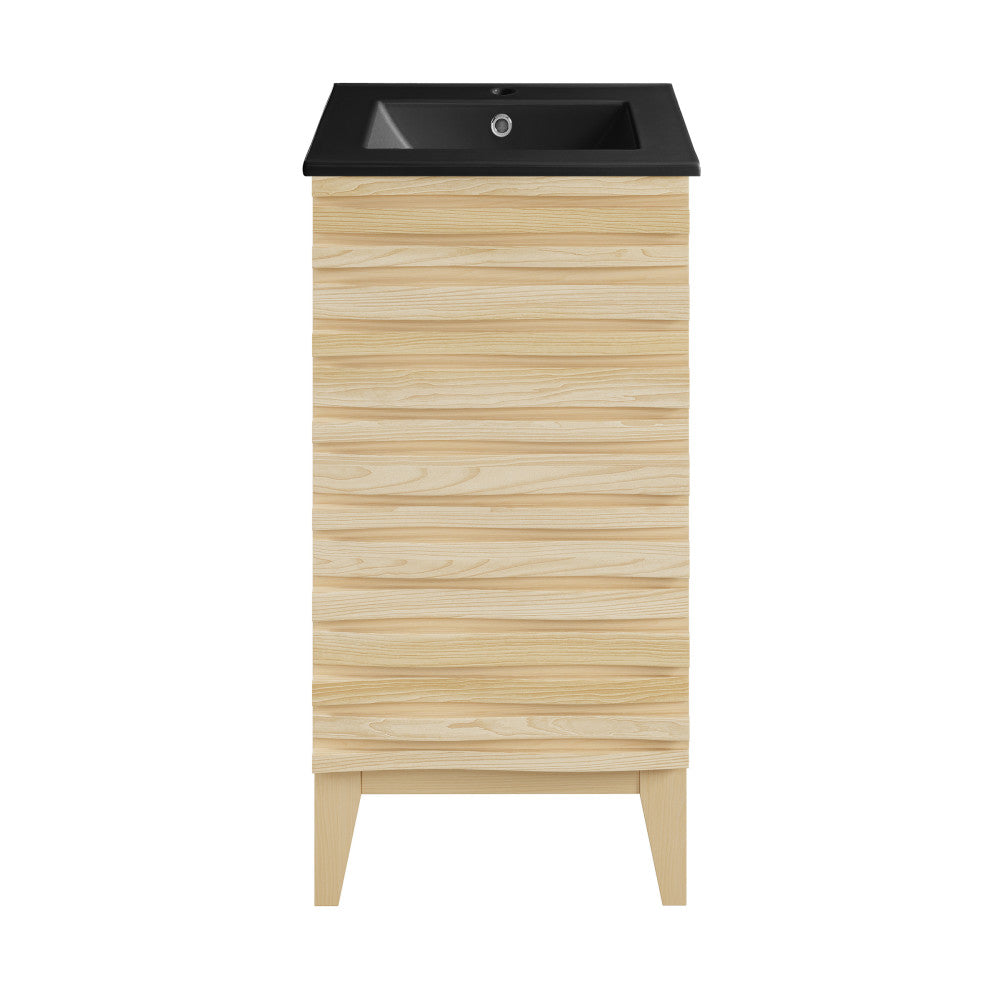 Cascade 18 in. Natural Oak Bathroom Vanity With Black Ceramic Sink Top