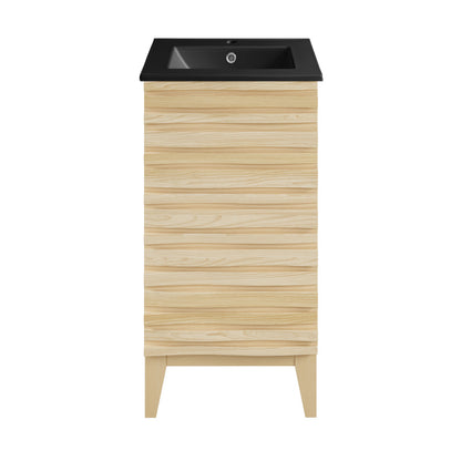 Cascade 18 in. Natural Oak Bathroom Vanity With Black Ceramic Sink Top