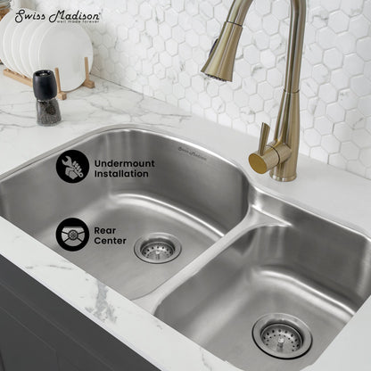 Toulouse 32 x 21 Stainless Steel, Dual Basin, Undermount Kitchen Sink