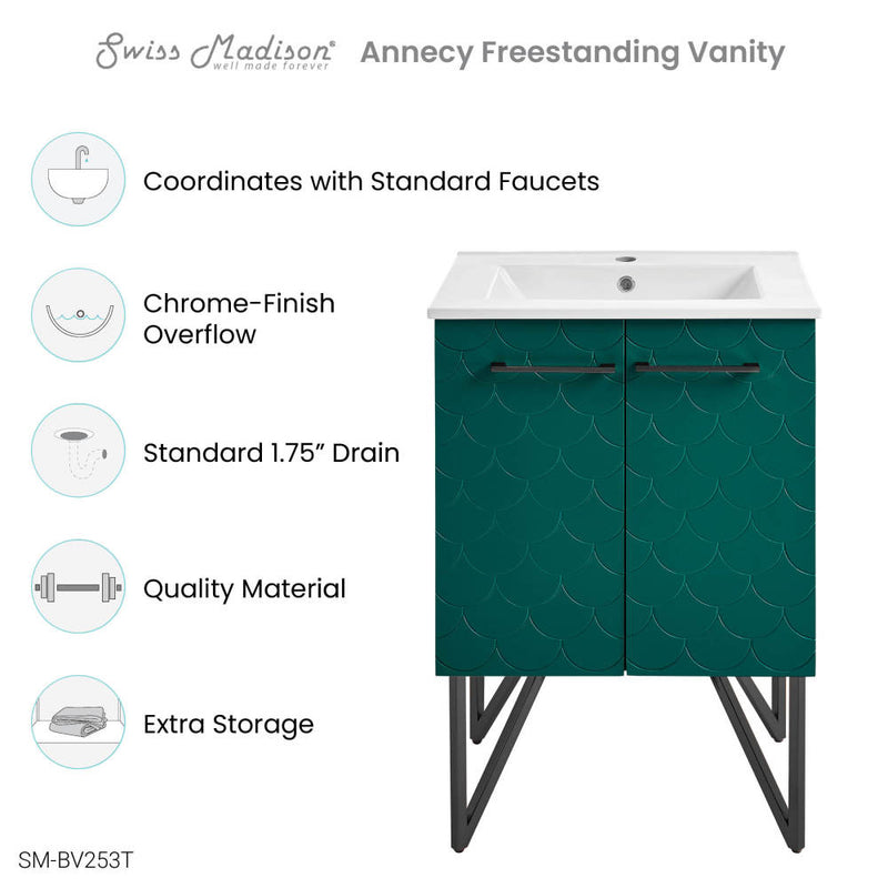 Annecy 24" Freestanding Bathroom Vanity in Teal with Sink Top