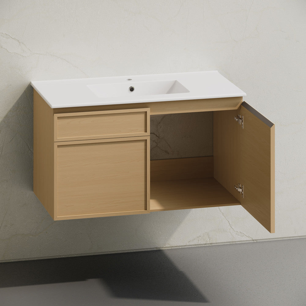 St. Tropez 36" Wall-Mounted Bathroom Vanity in Natural Oak with Sink Top