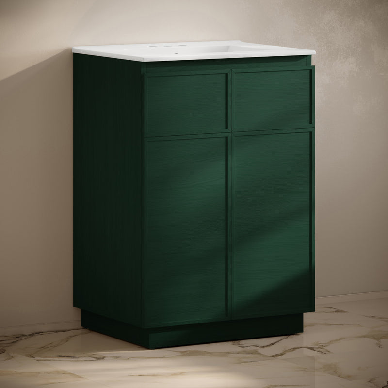 St. Tropez 24" Freestanding Bathroom Vanity in Green Oak with 3-Hole Centerset Sink Top