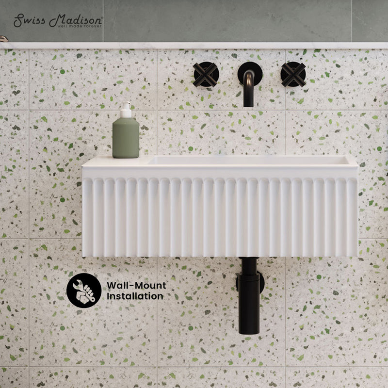 Delice 24" Rectangle Wall-Mount Bathroom Sink in Matte White