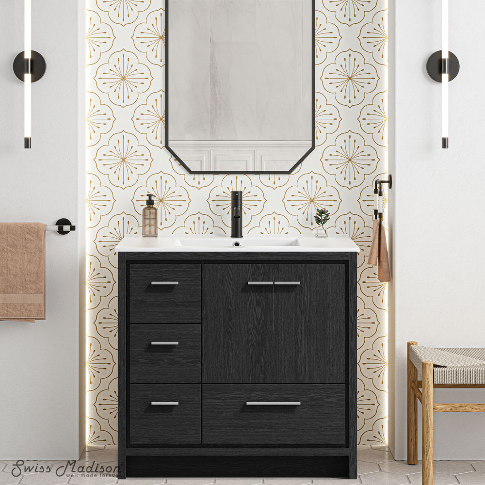 Virage 36" Freestanding Bathroom Vanity in Black Oak with Sink Top