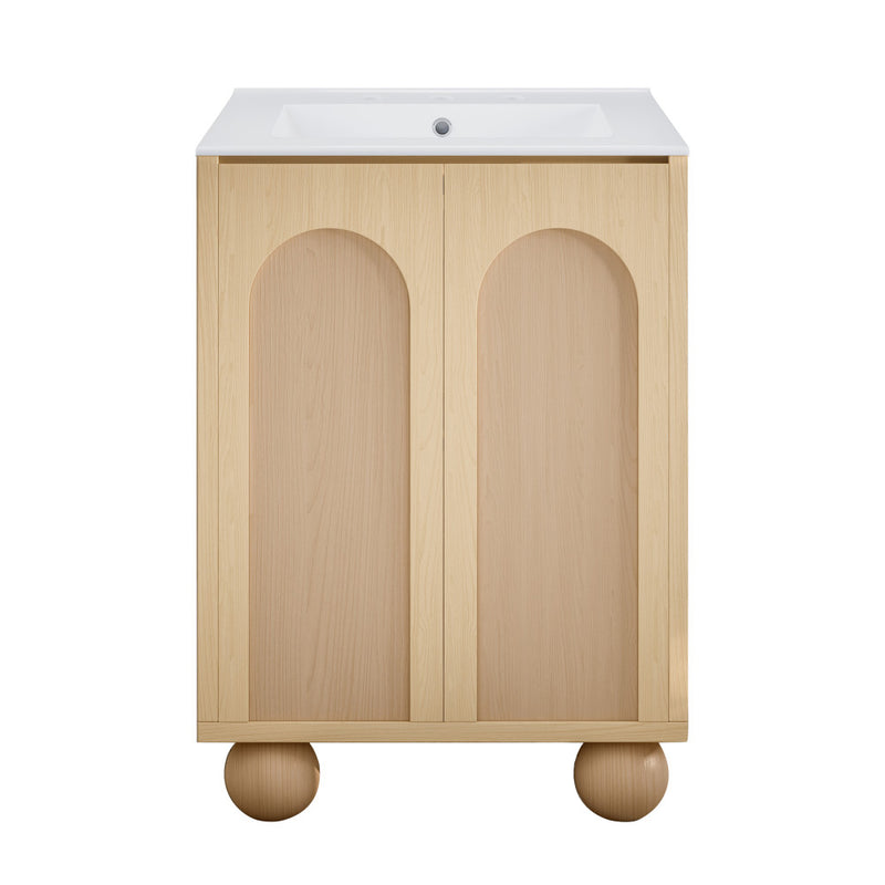 Plaisir II 24" Freestanding Bathroom Vanity in Natural Oak with 3-Hole Widespread Sink Top