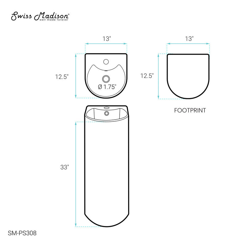 Sublime Rounded Basin Pedestal sink