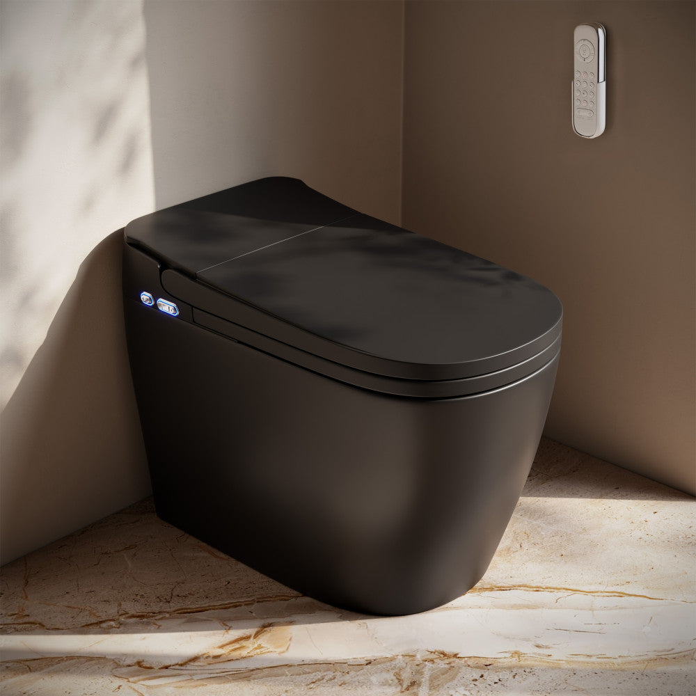 Avancer One Piece Smart Toilet 1.28 GPF in Matte Black with Heated Bidet, Air Drying, Night Light, Foot Sensor