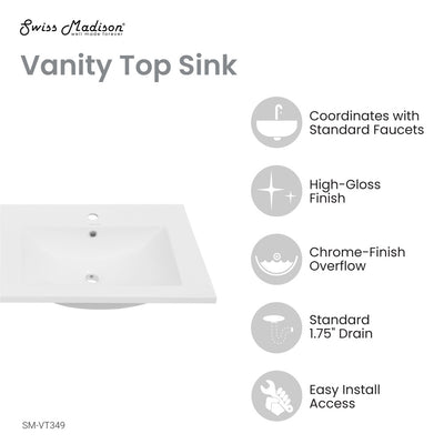 48" Double Basin Vanity Sink Top in Glossy White