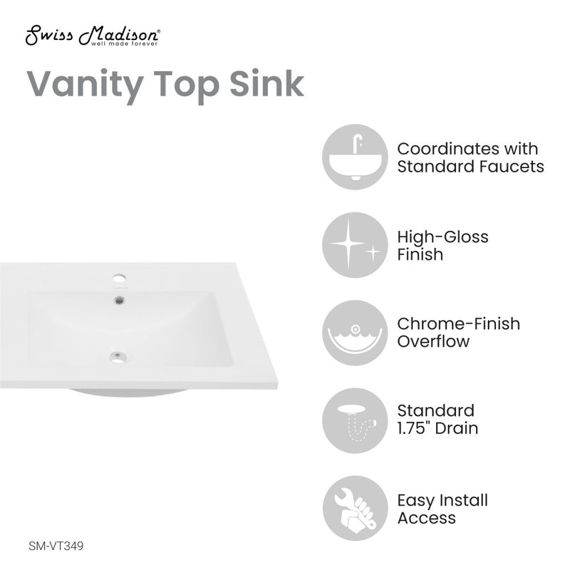 48" Double Basin Vanity Sink Top in Glossy White