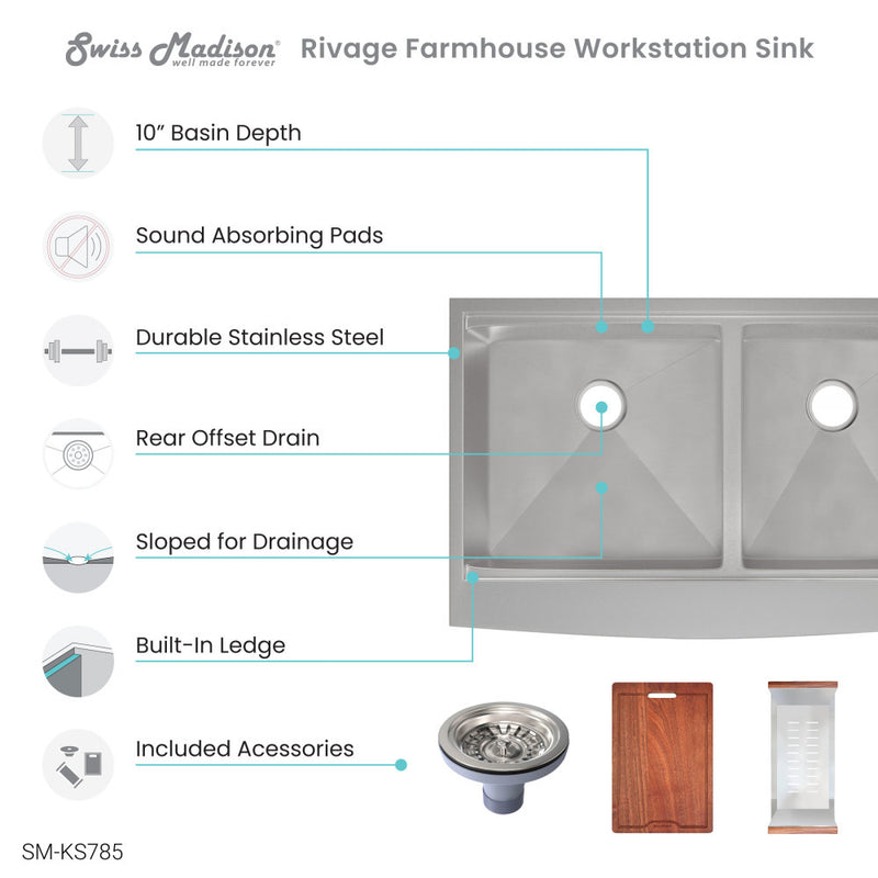 Rivage 33 x 22 Dual Basin Apron Kitchen Workstation Sink