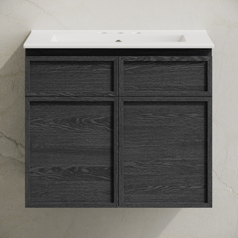St. Tropez 24" Wall-Mounted Bathroom Vanity in Black Oak with 3-Hole Centerset Sink Top