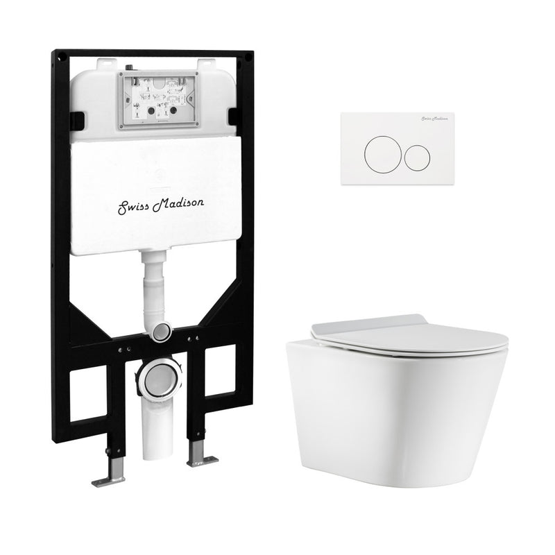 Calice Wall-Hung Toilet Bundle 0.8/1.6 GPF Dual Flush in Glossy White with White Flush Plate