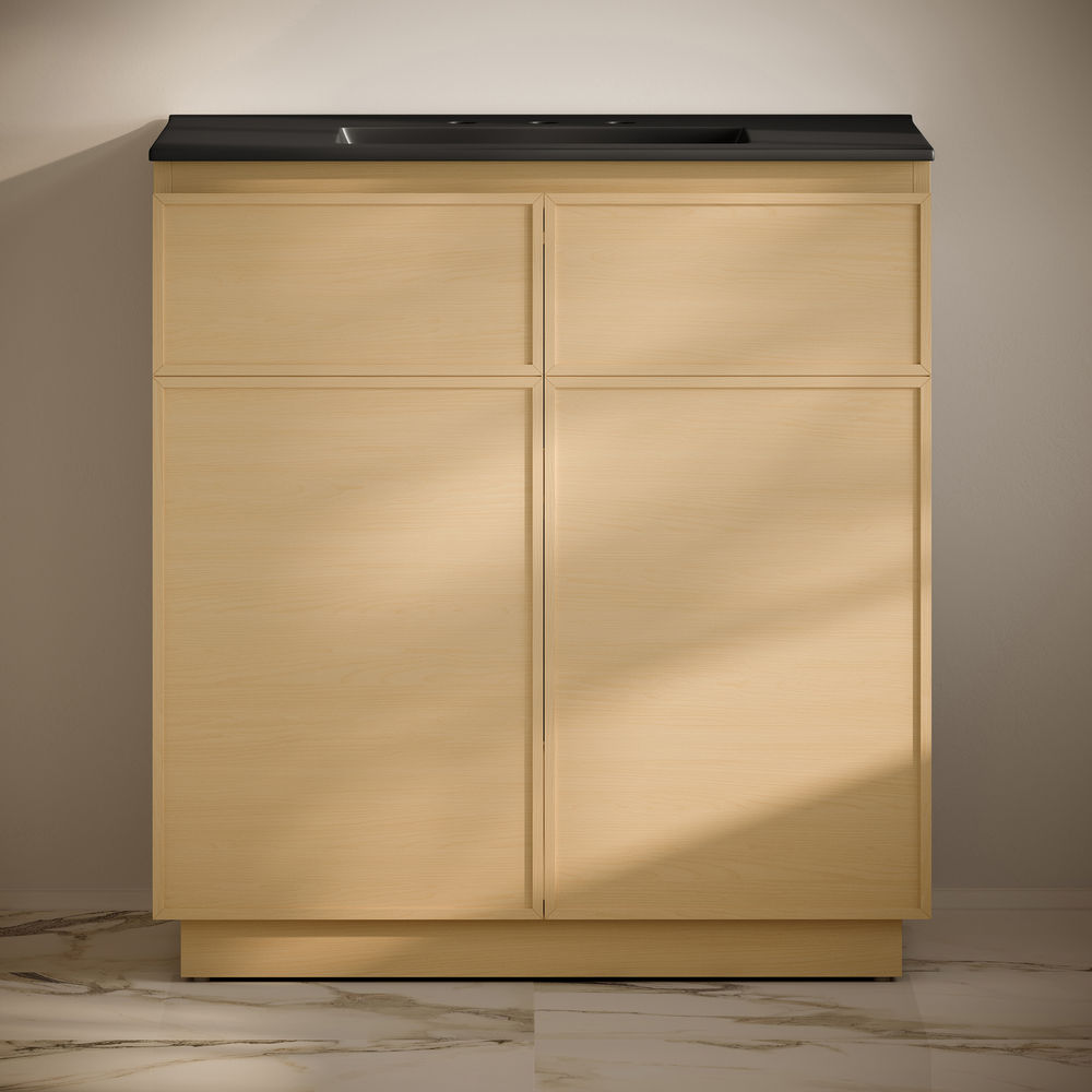 St. Tropez 36" Freestanding Bathroom Vanity in Natural Oak with Black 3-Hole Widespread Sink Top