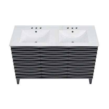Cascade 48 in. Black Oak, Double Basin Bathroom Vanity With White, 3-Hole Centerset Ceramic Sink Top