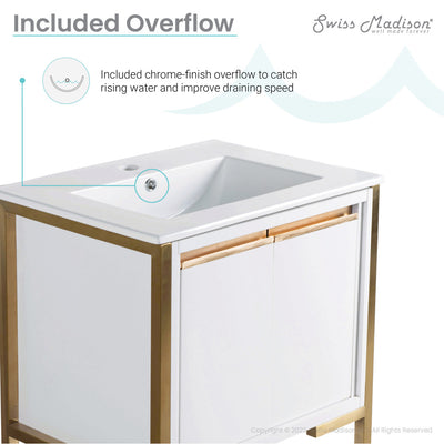 Marseille 24" Bathroom Vanity in White and Brushed Gold