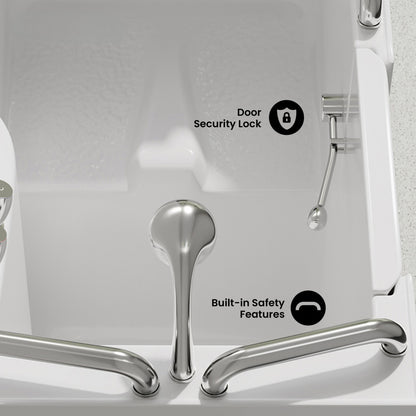 Auvergne 53" x 27" ADA Left Drain Walk-in Soaking Bathtub in Glossy White, Faucet Set, Drain, Grab Bars, Pillow Included
