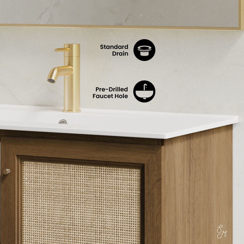 Classe 36" Wall-Mounted Bathroom Vanity in Brown Oak with Single Faucet Hole Vanity Top
