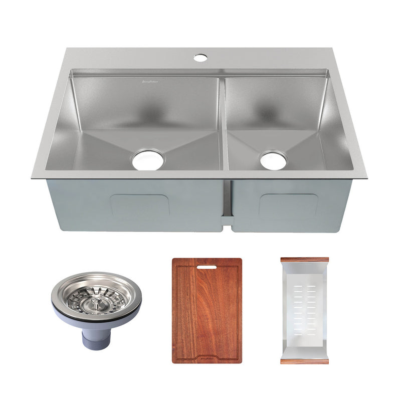 Ravi Dual Basin 33 x 22 Topmount Kitchen Workstation Sink