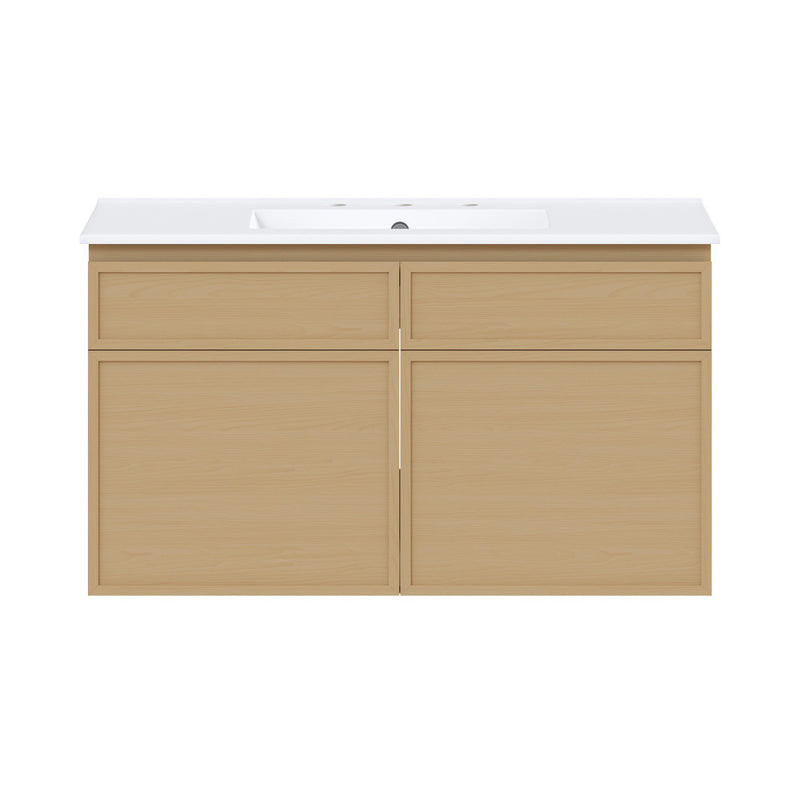 St. Tropez 36" Wall-Mounted Bathroom Vanity in Natural Oak with 3-Hole Widespread Sink Top