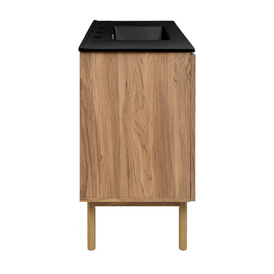 Classe 48 in. Brown Oak Bathroom Vanity With Black, 3-Hole Ceramic Sink Top