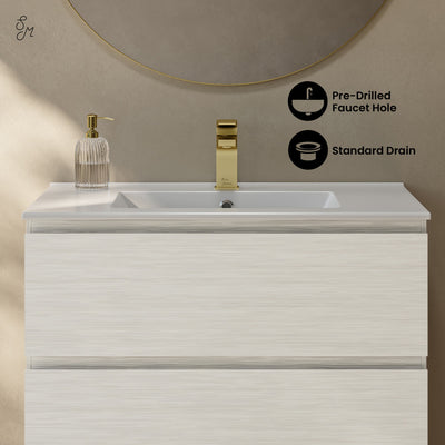 Liberte 30" Freestanding Bathroom Vanity in White Oak with Sink Top