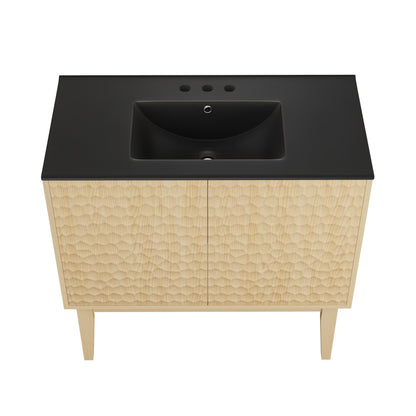 Bosse 36" Freestanding Bathroom Vanity in Natural Oak with Black 3-Hole Widespread Sink Top