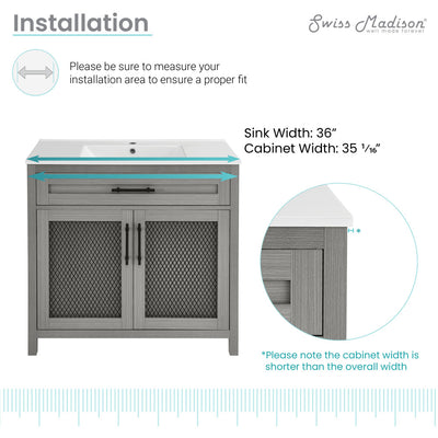 Calice 36" Freestanding Bathroom Vanity in Carbon Gray with Sink Top