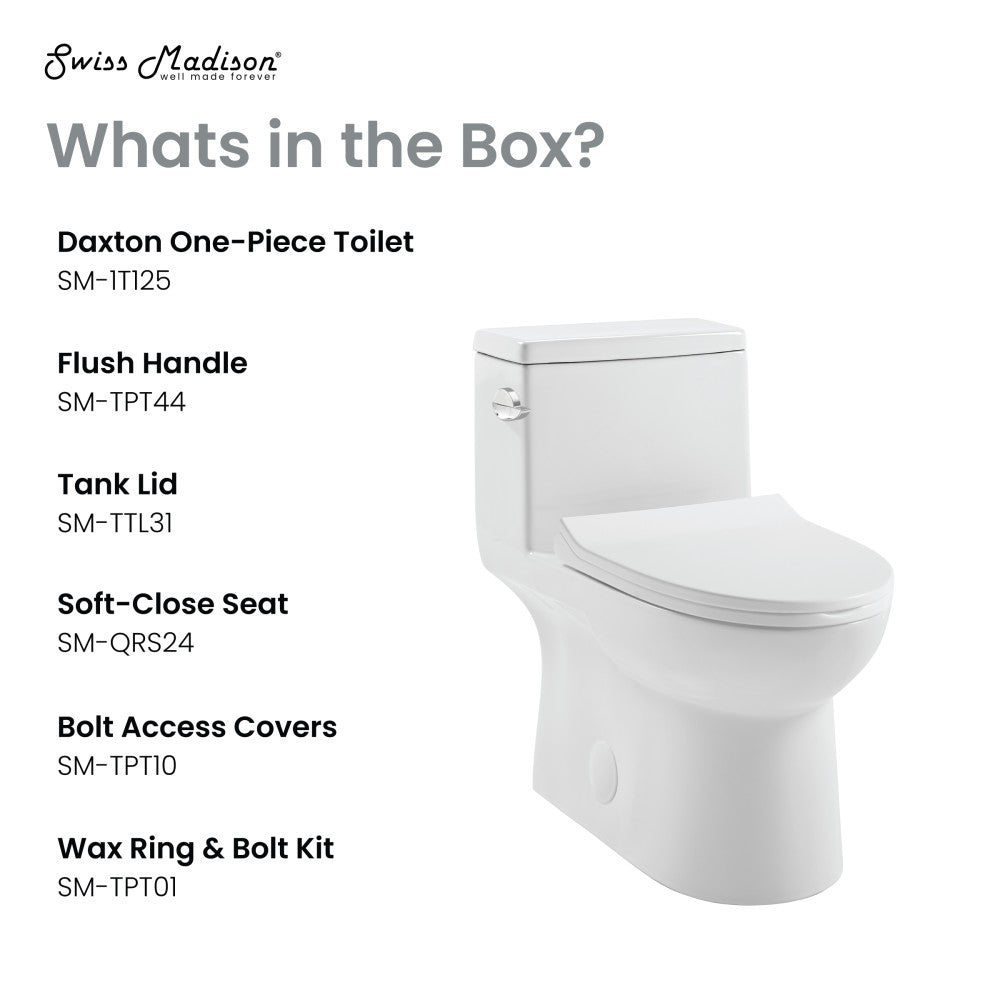 Daxton One-Piece Elongated Left Side Flush Toilet 1.28 gpf – Swiss