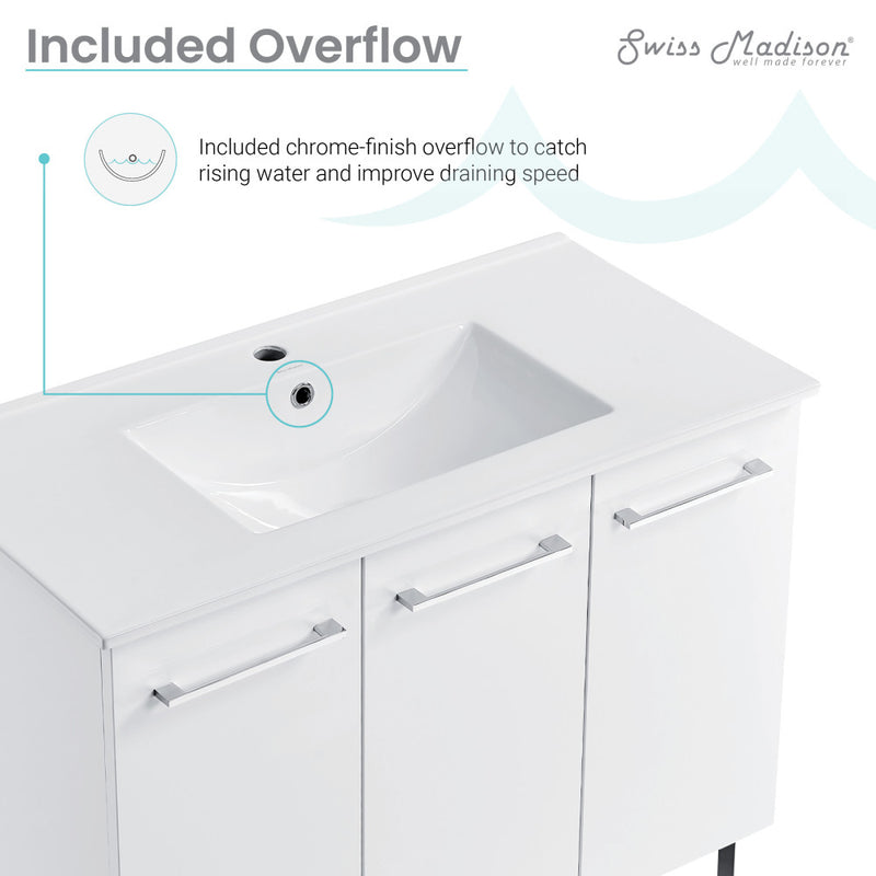 Annecy 36" Freestanding Bathroom Vanity in White with Sink Top