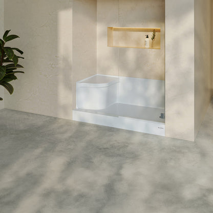 Aquatique 60" x 32" Single Threshold Shower Base With Right Hand Drain and Integral Left Hand Seat in White