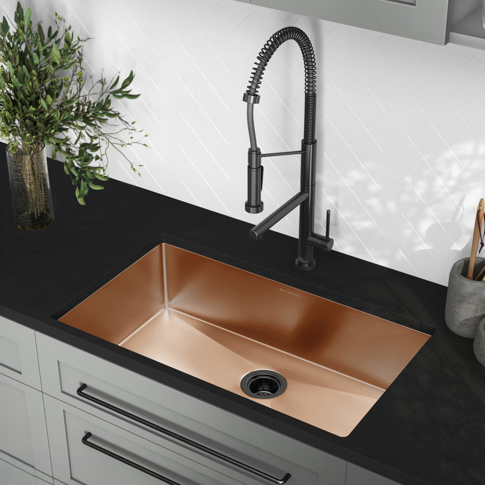Rivage 32 x 19 Stainless Steel, Single Basin, Undermount Kitchen Sink, Rose Gold