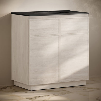 St. Tropez 36" Freestanding Bathroom Vanity in White Oak with Black 3-Hole Widespread Sink Top