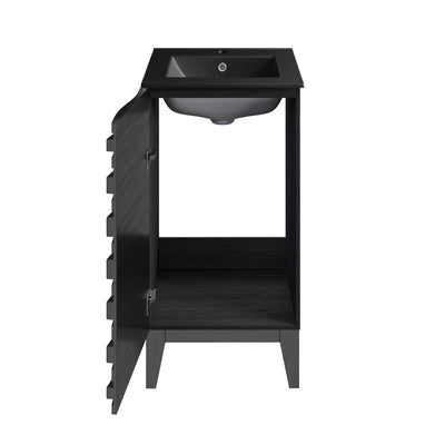 Cascade 18 in. Black Oak Bathroom Vanity With Black Ceramic Sink Top