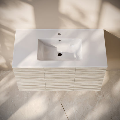 Cascade 36" Wall-Mounted Bathroom Vanity in White Oak with Sink Top