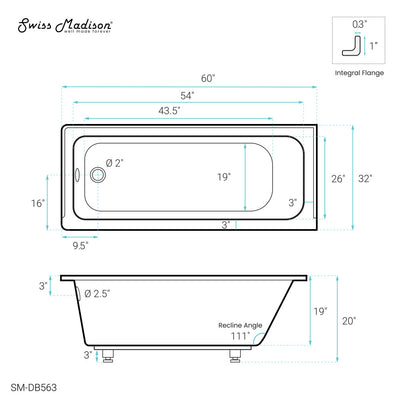 Voltaire 60" x 32" Left-Hand Drain Alcove Bathtub