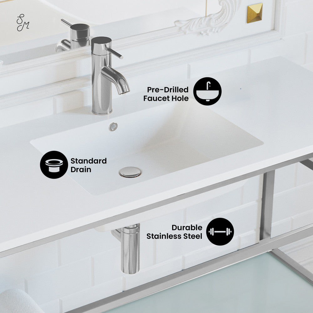 Pierre 48 Single, Open Shelf, Chrome Metal Frame Bathroom Vanity