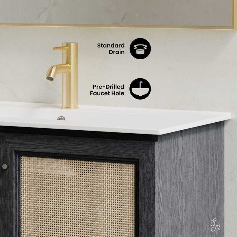 Classe 36" Wall-Mounted Bathroom Vanity in Black Oak with Single Faucet Hole Vanity Top