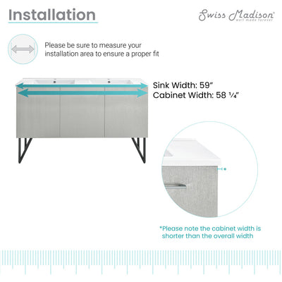 Annecy 60" Freestanding Bathroom Vanity in Gray with Sink Top