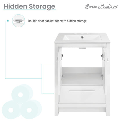Virage 24 in. White Bathroom Vanity With White, 3-Hole Ceramic Sink Top