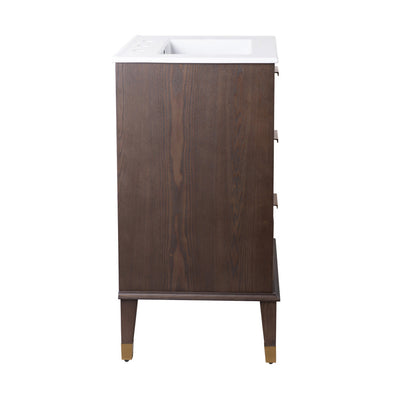 Hugo 24 in. Brown Oak Bathroom Vanity With White, 3-Hole Ceramic Sink Top