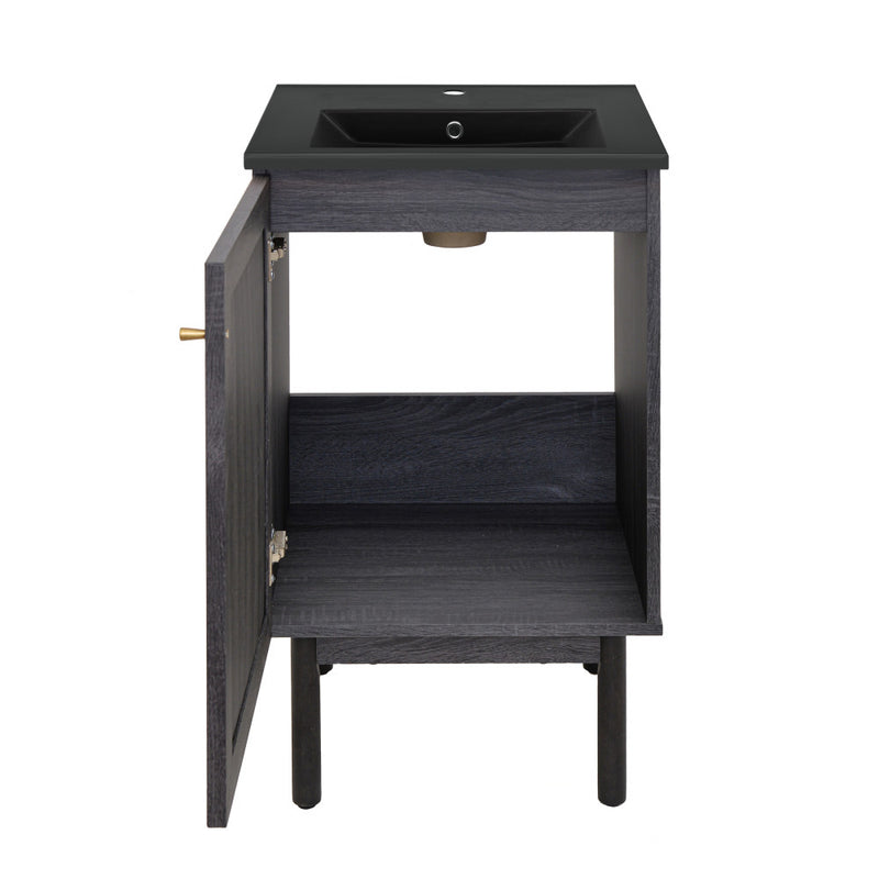 Classe 18 in. Black Oak Bathroom Vanity With Black Ceramic Sink Top