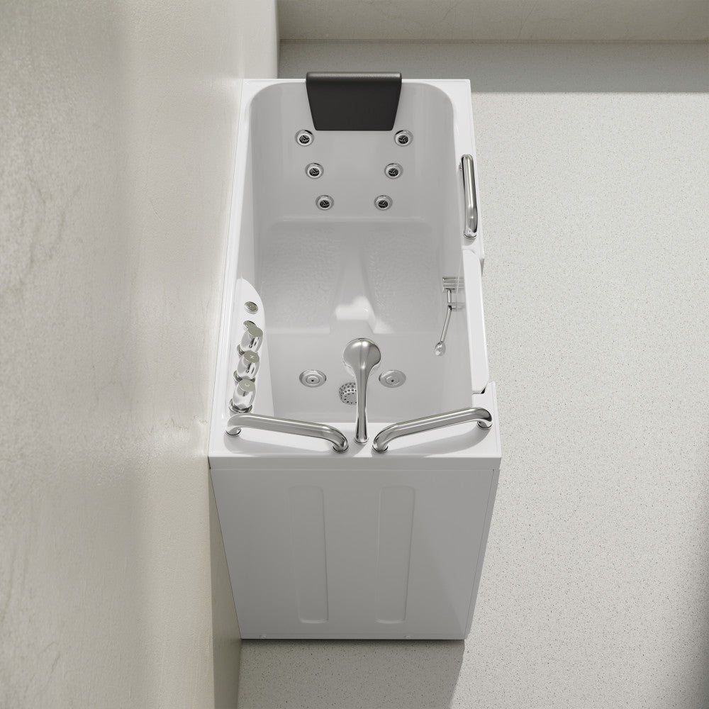 Auvergne 53" x 27" ADA Left Drain Walk-in Soaking Bathtub with Massage Jets in Glossy White, Faucet Set, Drain, Grab Bars, Pillow Included