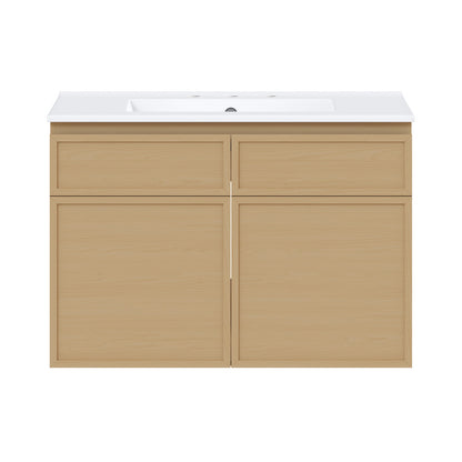 St. Tropez 30" Wall-Mounted Bathroom Vanity in Natural Oak with 3-Hole Widespread Sink Top