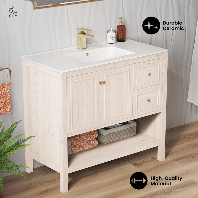 Chateau 36" Freestanding Bathroom Vanity in White Oak with Sink Top